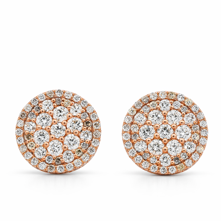 18K Rose Gold 1.25 CTW Round Diamond Circle Cluster Earrings