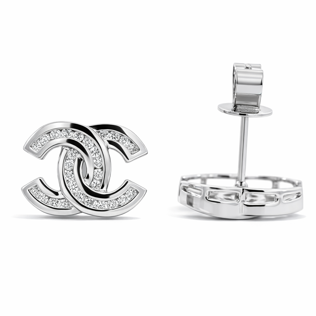 18k White Gold Chanel Insipired Dia. Earrings - Fine Jewelry | Bust Down & Co