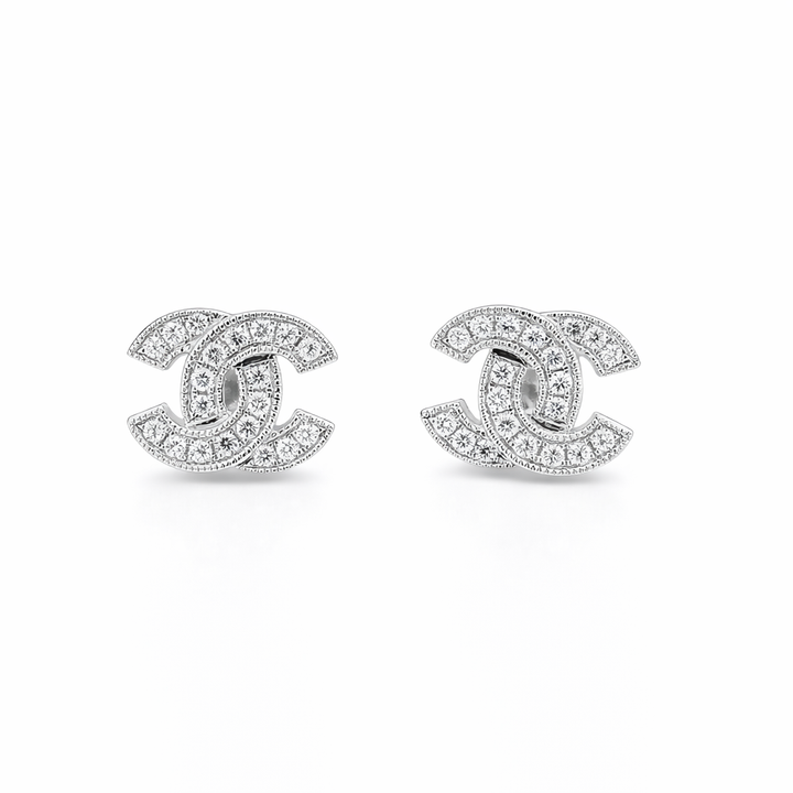 Pendientes dobles con diseño de C en oro blanco de 18K y diamantes de 0.36CT