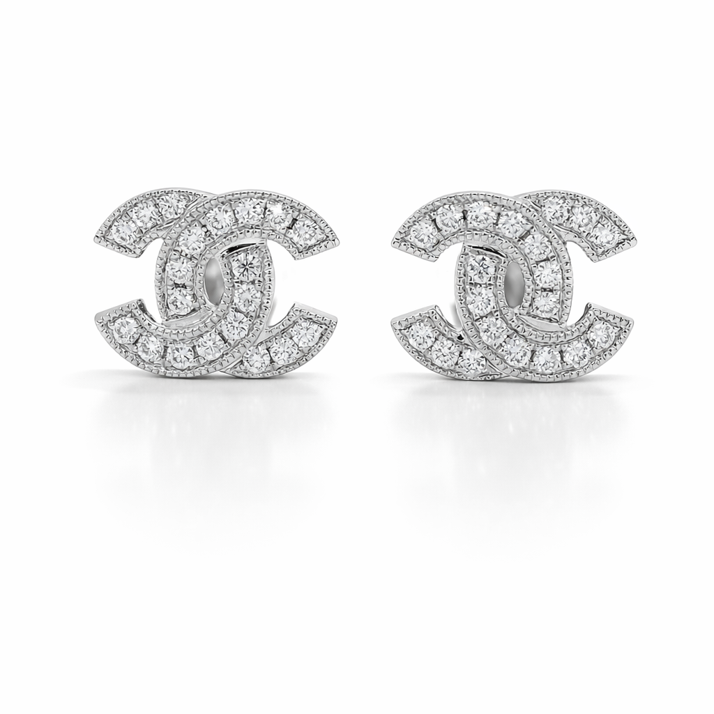 18k White Gold Chanel Insipired Dia. Earrings - Fine Jewelry | Bust Down & Co