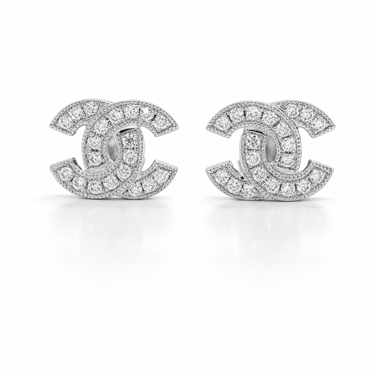 18k White Gold Chanel Insipired Dia. Earrings - Fine Jewelry | Bust Down & Co