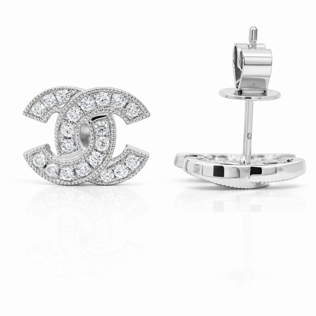 18k White Gold Chanel Insipired Dia. Earrings - Fine Jewelry | Bust Down & Co