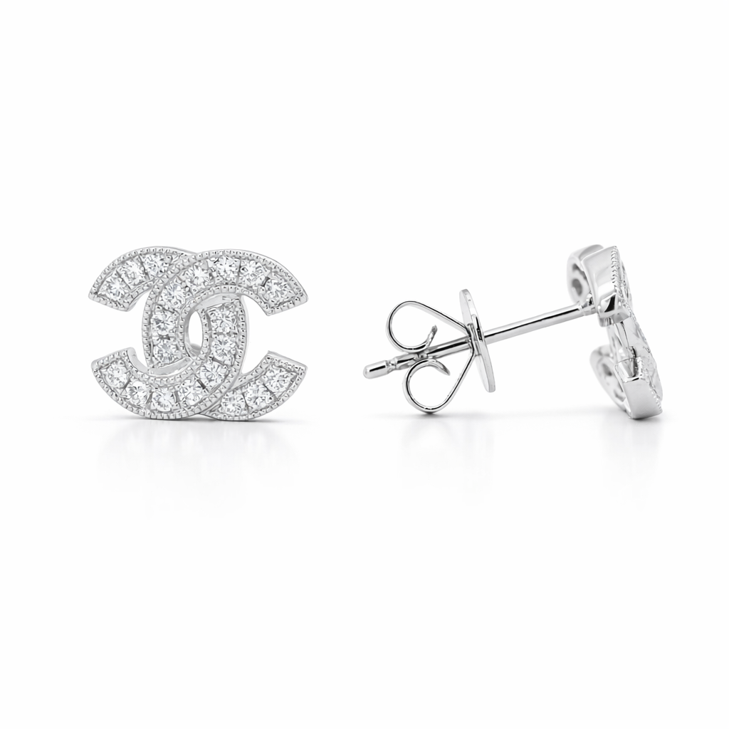 18k White Gold Chanel Insipired Dia. Earrings - Fine Jewelry | Bust Down & Co
