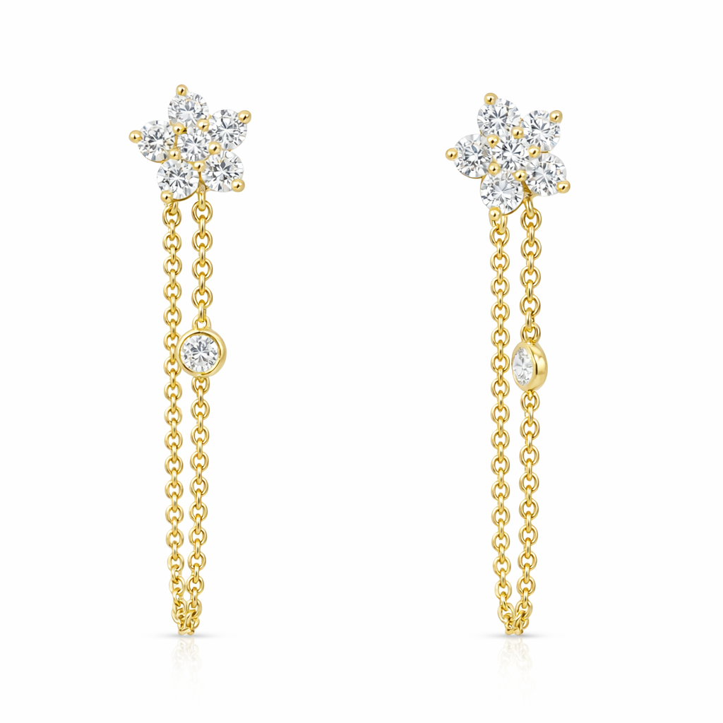 18K Yellow Gold Star Diamond Earrings - 0.49ct Round Diamonds