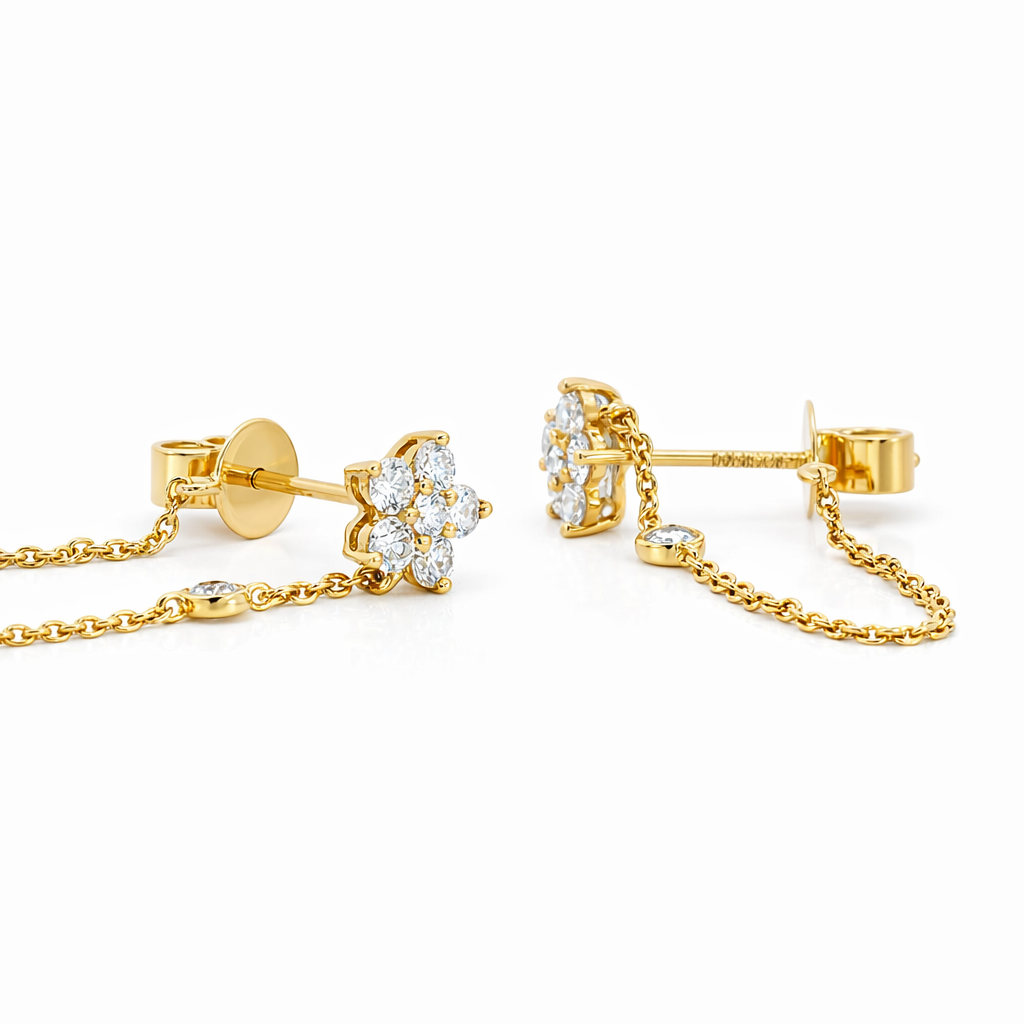 18k Yellow Gold Star Shape Dia. Earrings - Fine Jewelry | Bust Down & Co