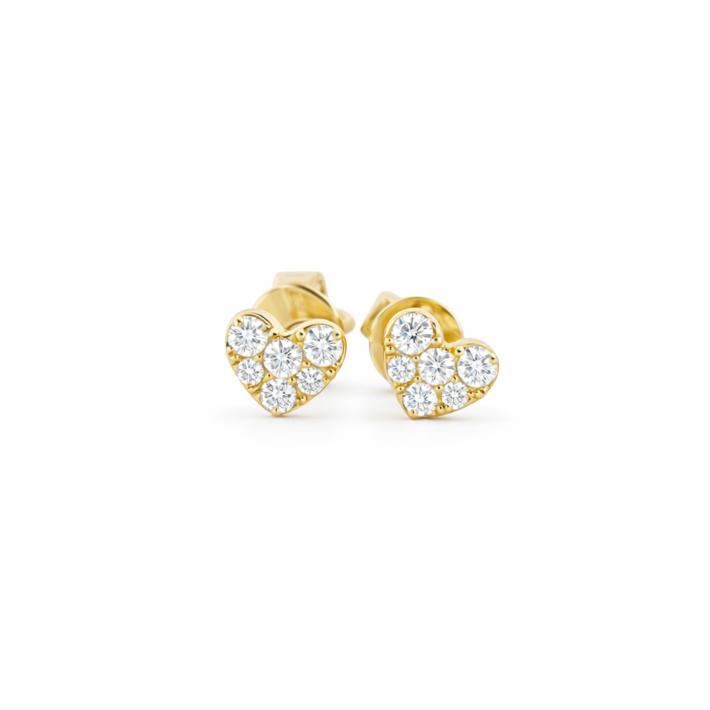 14K Yellow Gold 0.20ct Diamond Heart Cluster Earrings