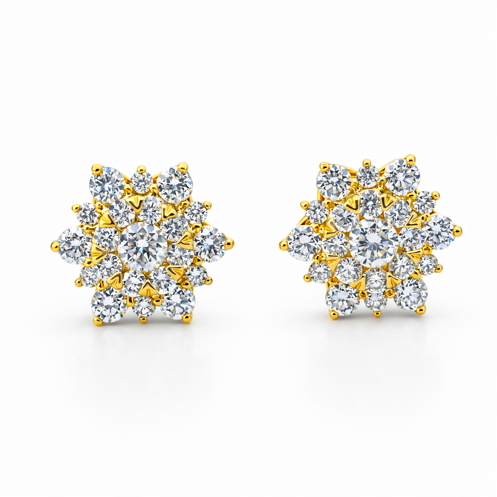 18k Yellow Gold Flower Diamond Earrings - Fine Jewelry | Bust Down & Co