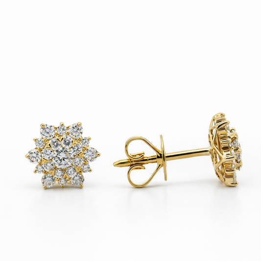 18k Yellow Gold Flower Diamond Earrings - Fine Jewelry | Bust Down & Co