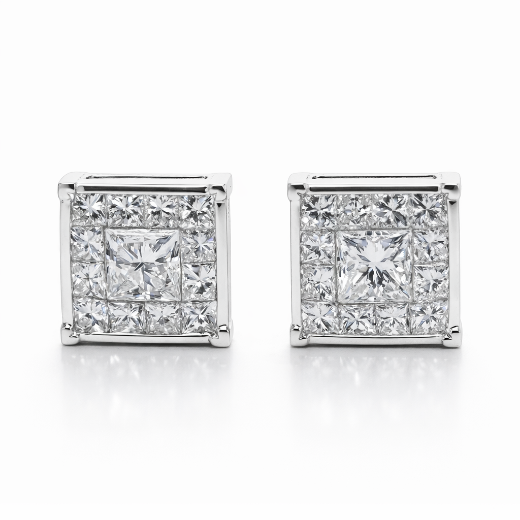PLT Gold Square Diamond Earrings - Fine Jewelry | Bust Down & Co