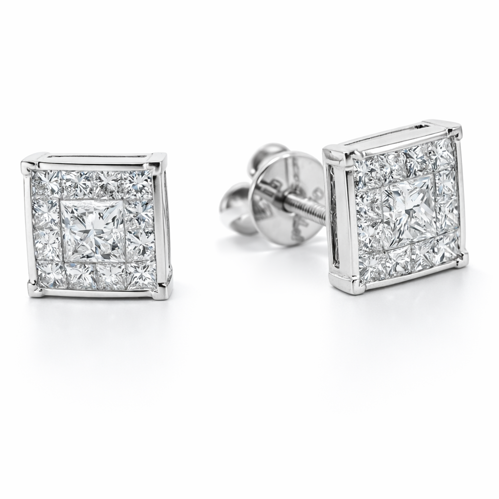 PLT Gold Square Diamond Earrings - Fine Jewelry | Bust Down & Co