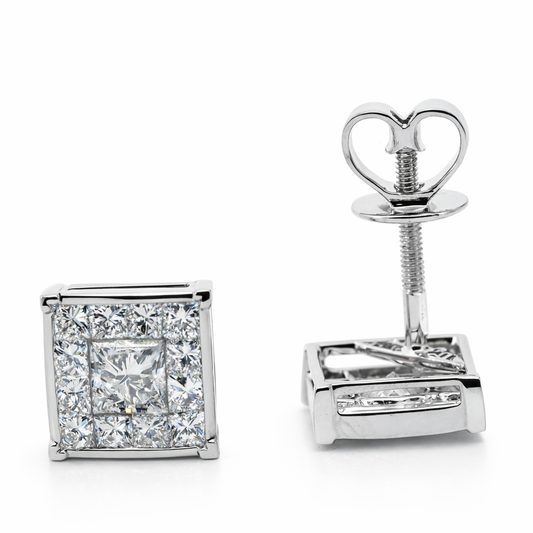 PLT Gold Square Diamond Earrings - Fine Jewelry | Bust Down & Co