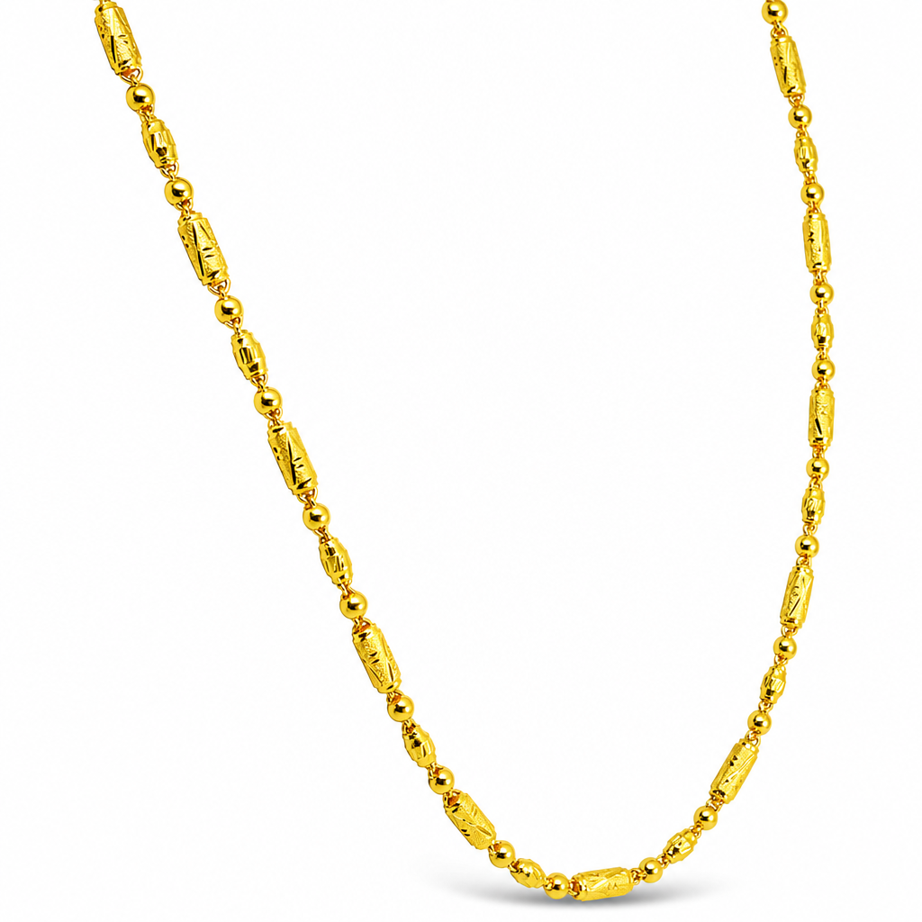 24K Gold Bead & Barrel Chain 3.5mm 20in