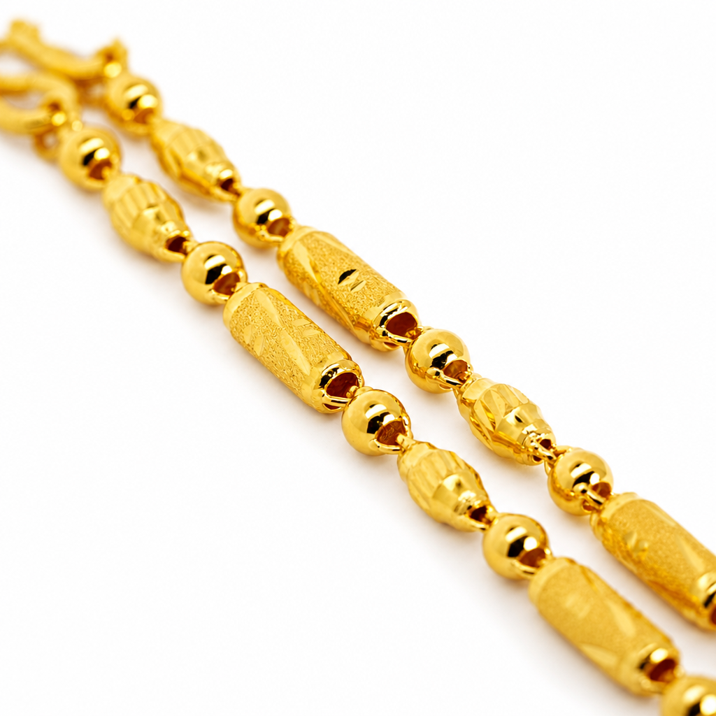 24K Gold Bead & Barrel Chain 3.5mm 20in