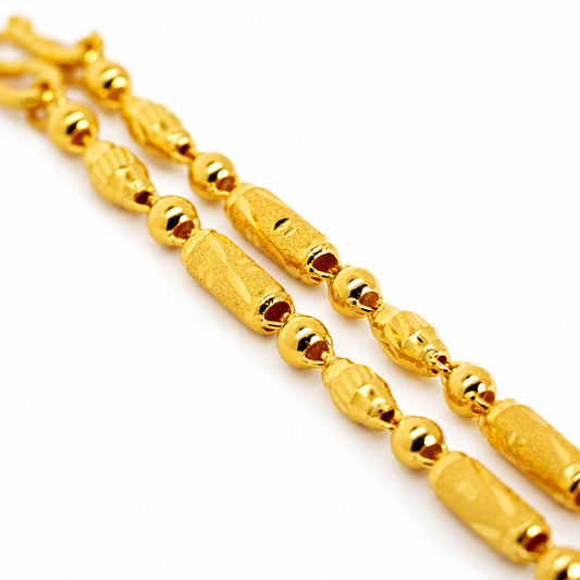 24K Gold Bead & Barrel Chain 3.5mm 20in