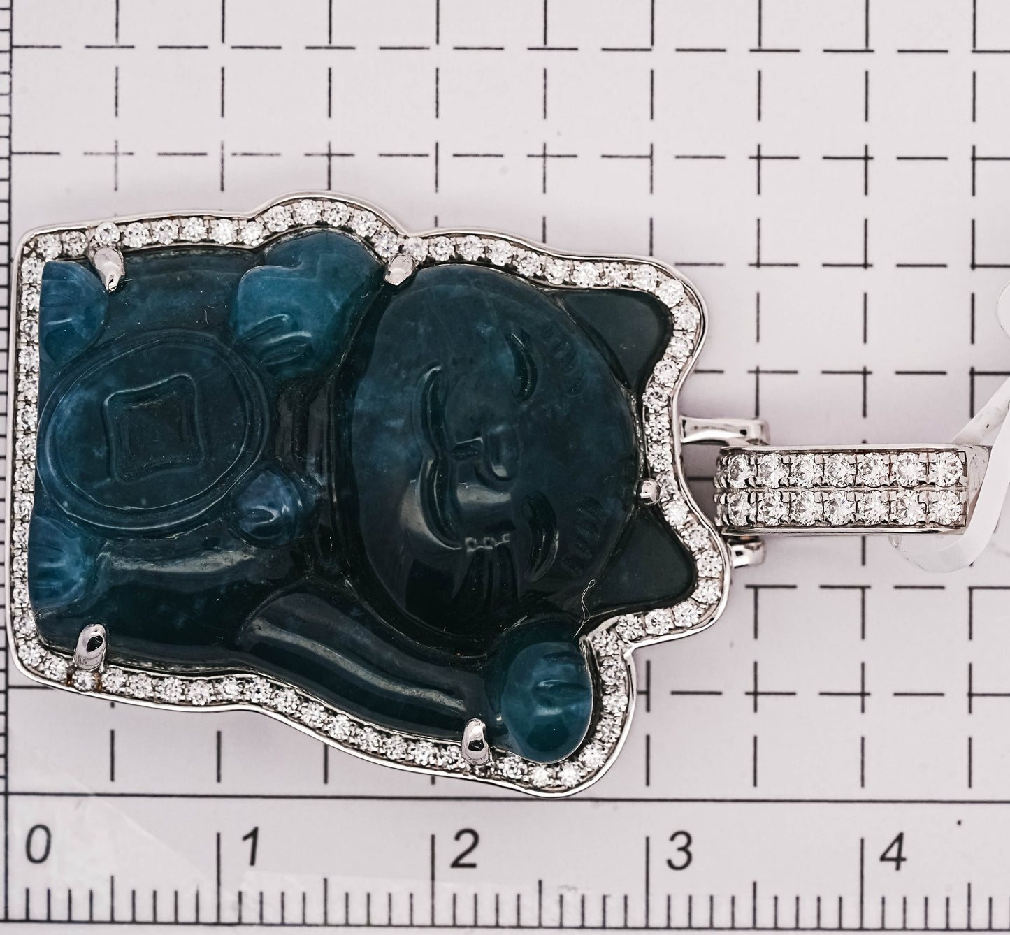 14K White Gold Icy Blue Hello Kitty Jade Diamond Pendant