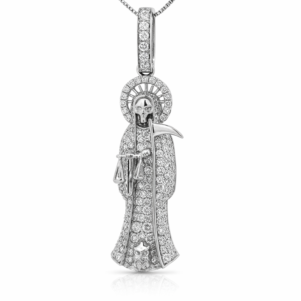 14k White Gold Grim Reeper Pendant - Fine Jewelry | Bust Down & Co