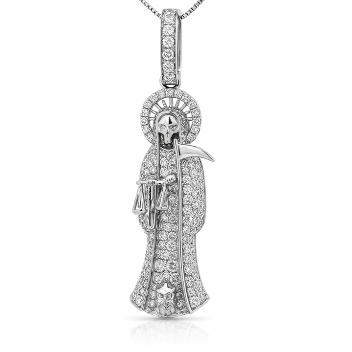 14K White Gold 0.82ct Diamond Grim Reaper Pendant