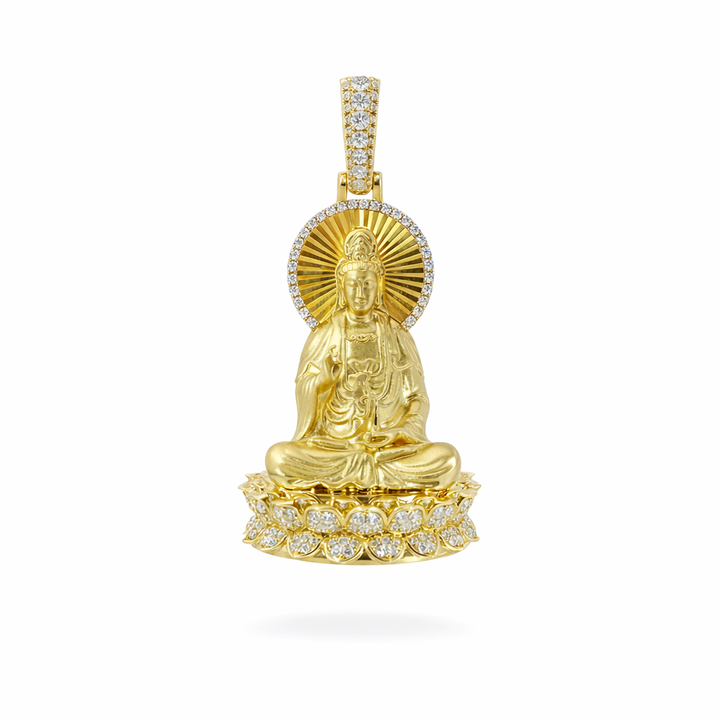 18K Yellow Gold 0.67ct VS2 Diamond Lady Buddha Pendant