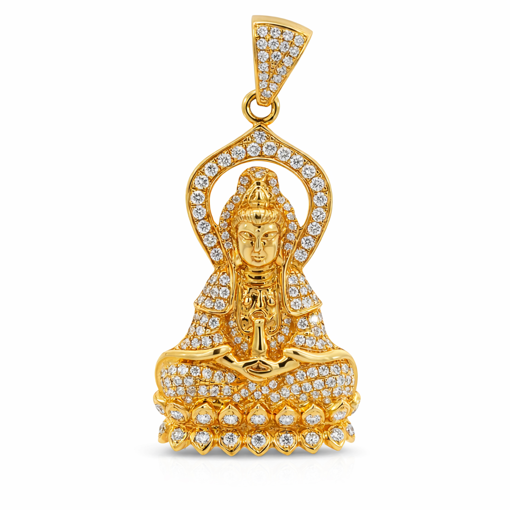 14k Yellow Gold Lady Buddha Diamond Charm - 1.32ct