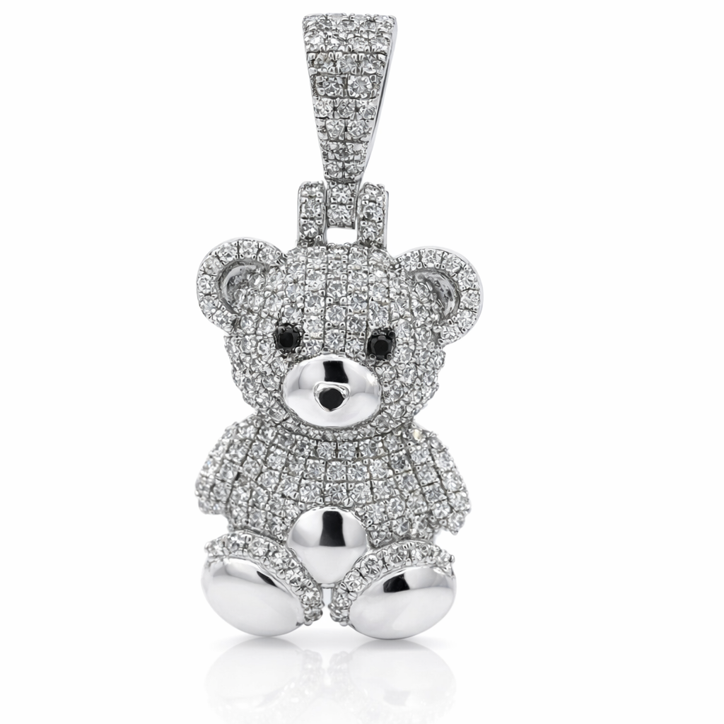 10K White Gold 0.60ct Diamond Teddy Bear Pendant - Fine Jewelry | Bust Down & Co
