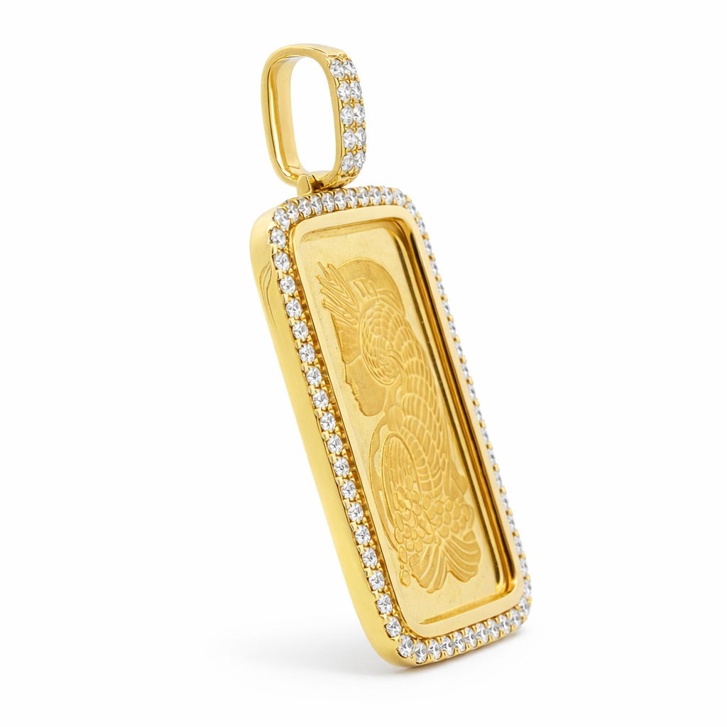 Pamp Bar 24K Gold 1 Oz 14k Gold Bail W/ Diamonds