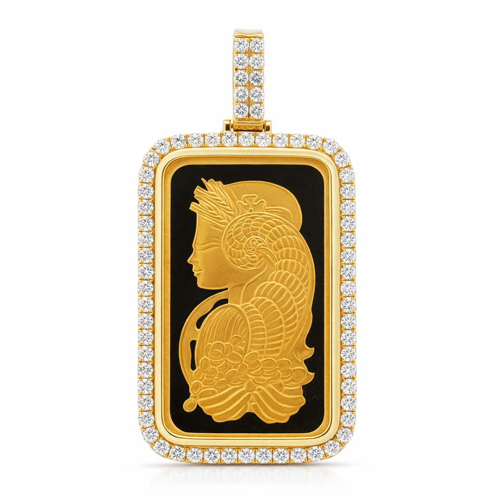 24k Yellow Gold 3.15ct Diamond Pamp Bar Wrap Pendant With 14k bail