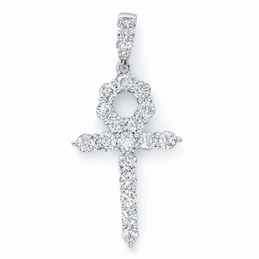 14K White Gold 2.00 CTW Diamond AnkhCross Pendant