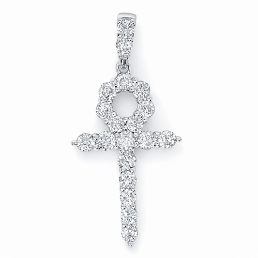 Colgante AnkhCruz de Oro Blanco de 14K con Diamantes de 2.00CT
