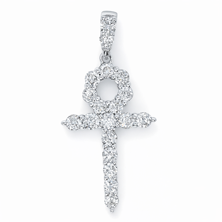 Colgante AnkhCruz de Oro Blanco de 14K con Diamantes de 2.00CT