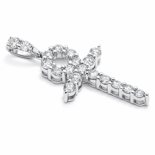 Colgante AnkhCruz de Oro Blanco de 14K con Diamantes de 2.00CT