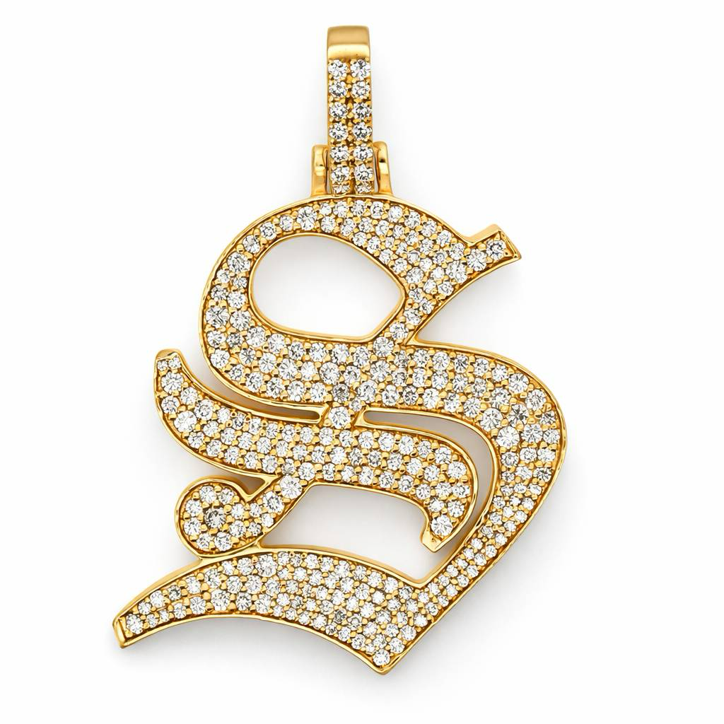 Colgante con inicial S en oro amarillo de 10K y diamantes de 1.86CT