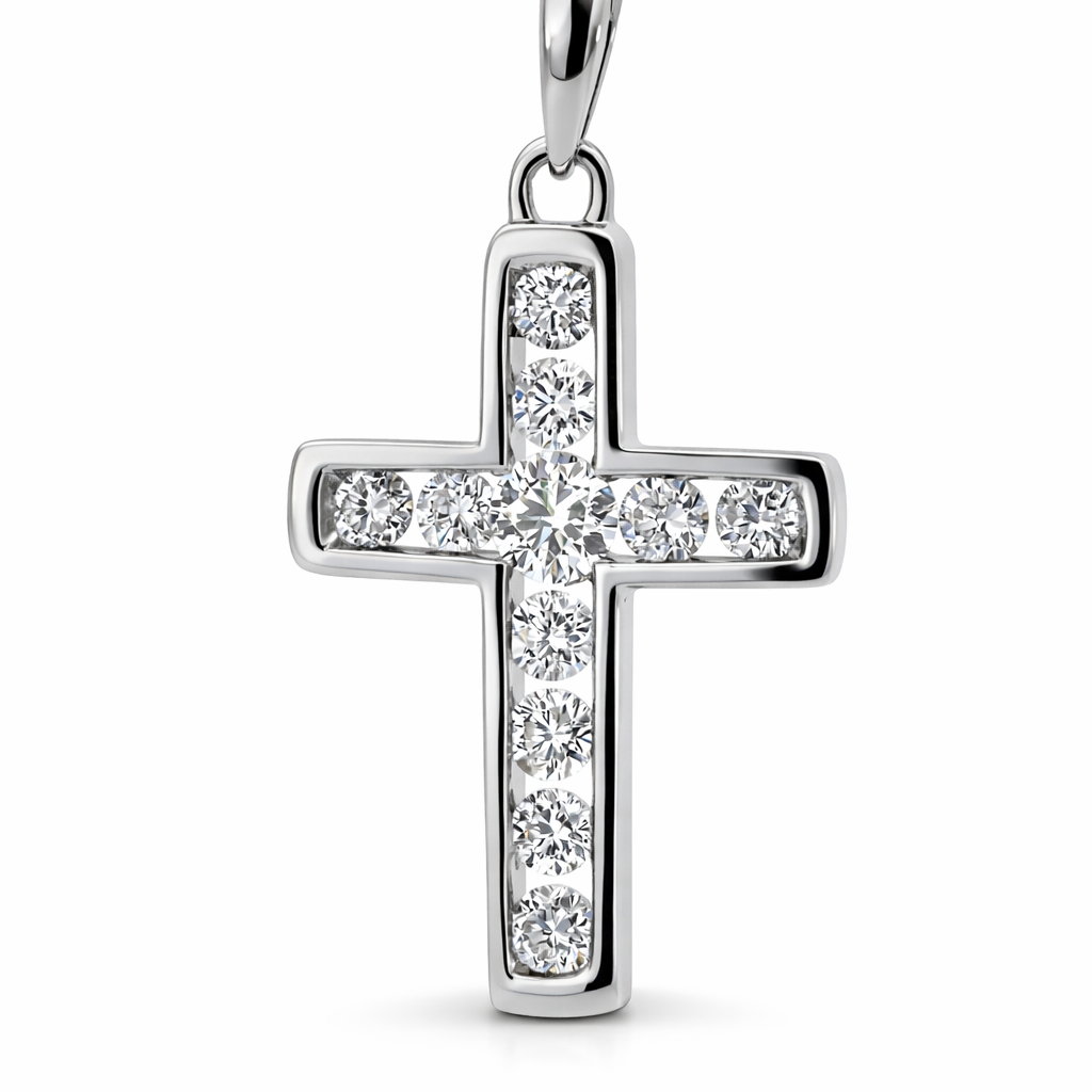 14K White Gold 0.50 CTW Diamond Cross Pendant