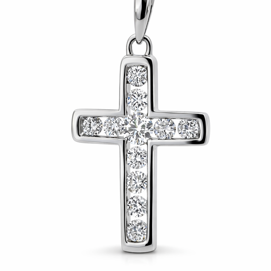 Colgante de cruz con diamantes de 0.50 CT en oro blanco de 14K