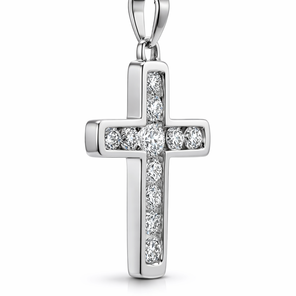 14K White Gold 0.50 CTW Diamond Cross Pendant