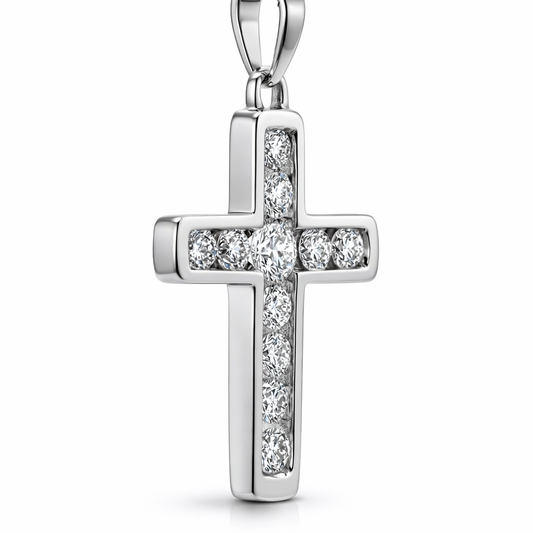 Colgante de cruz con diamantes de 0.50 CT en oro blanco de 14K