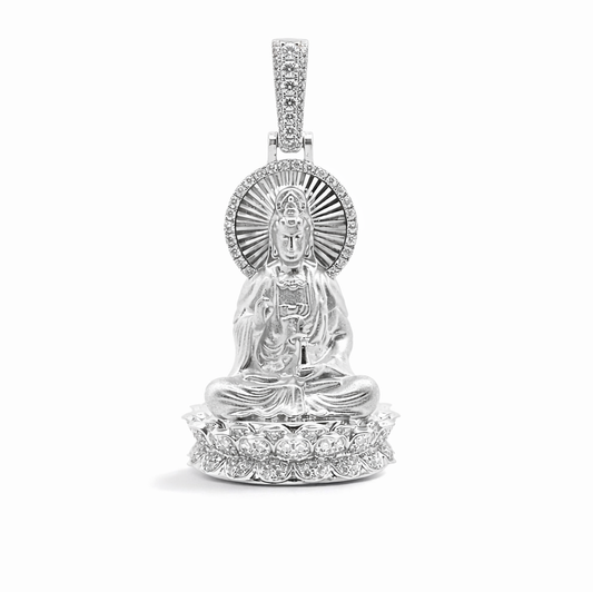 18k White Gold Lady Buddha W/ Diamonds Pendant - Fine Jewelry | Bust Down & Co