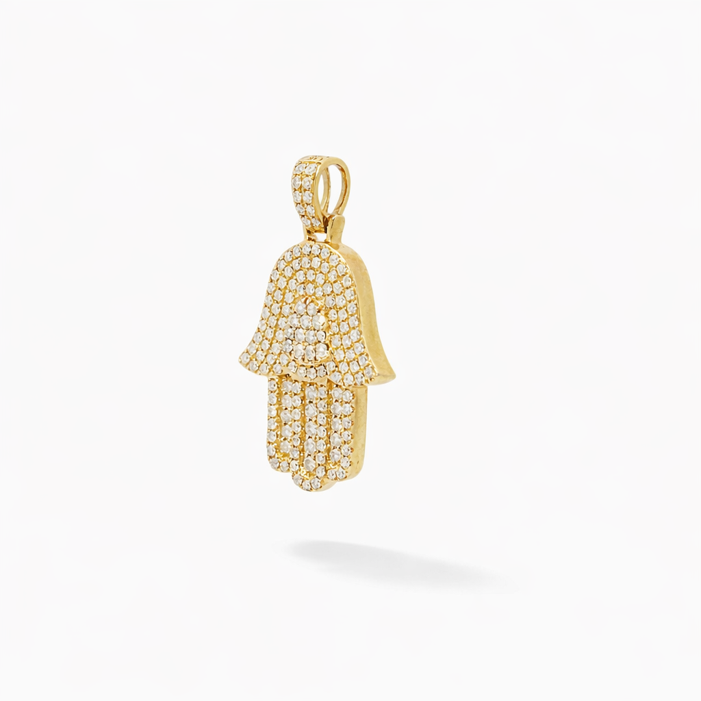 14k Yellow Gold Diamond Hamsa Pendant - Fine Jewelry | Bust Down & Co