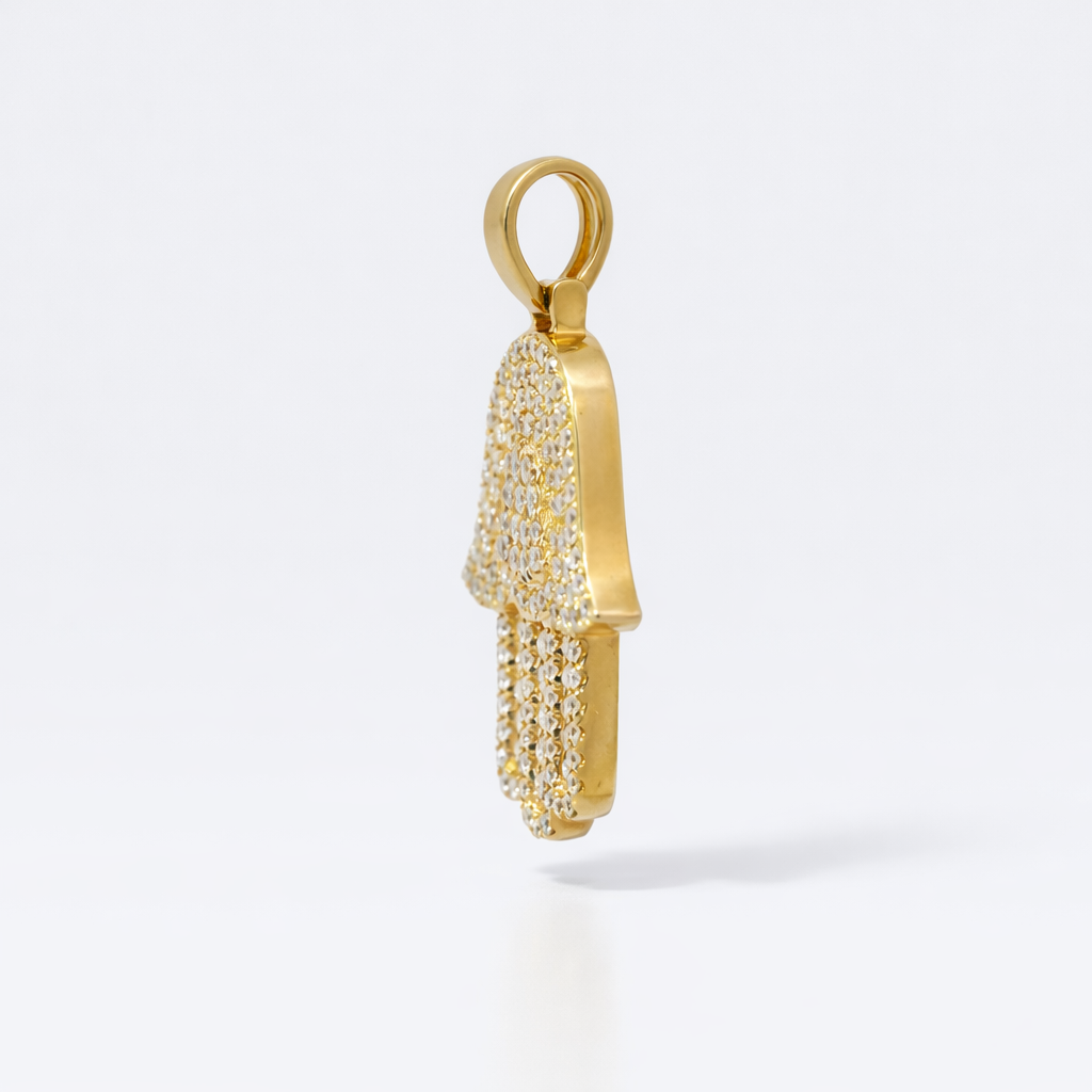 14k Yellow Gold Diamond Hamsa Pendant - Fine Jewelry | Bust Down & Co