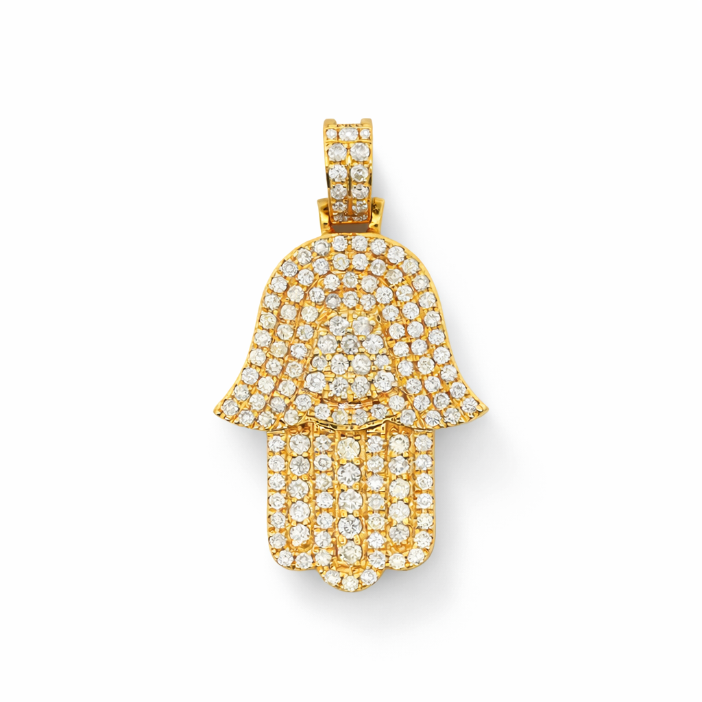14k Yellow Gold Diamond Hamsa Pendant - Fine Jewelry | Bust Down & Co