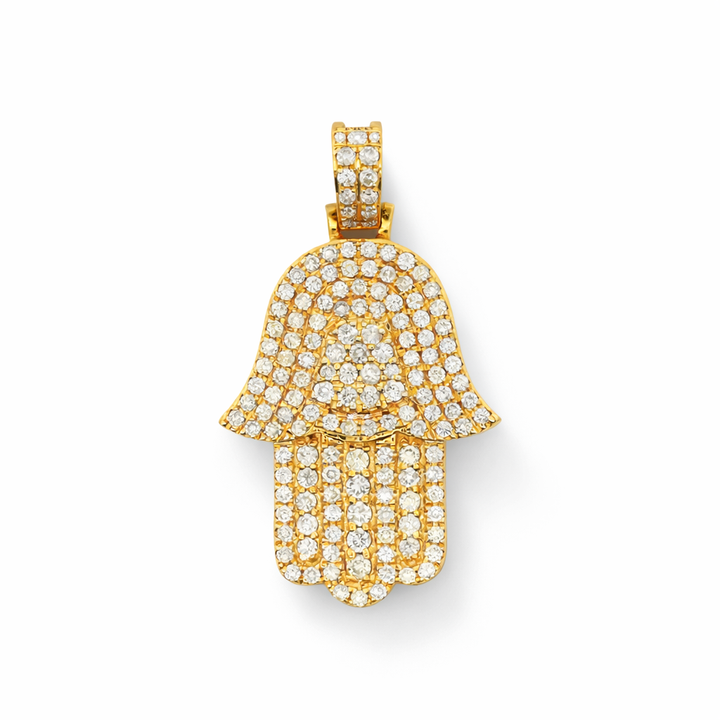 14K Yellow Gold 1.15 CTW Round Diamond Hamsa Pendant