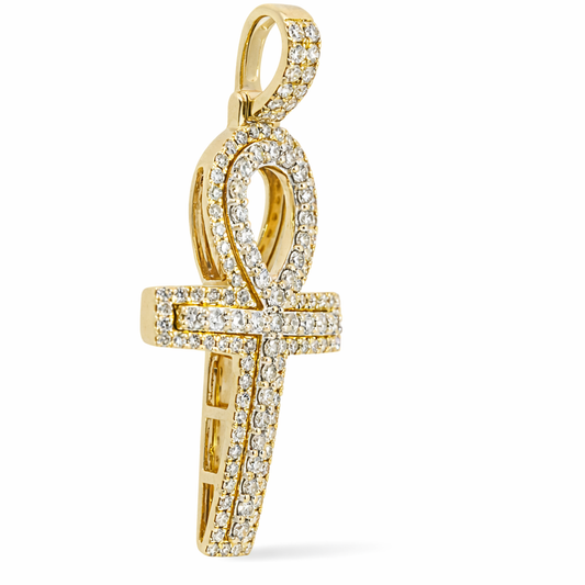 14k Yellow Gold Diamond Cross Ahk Pendant - Fine Jewelry | Bust Down & Co