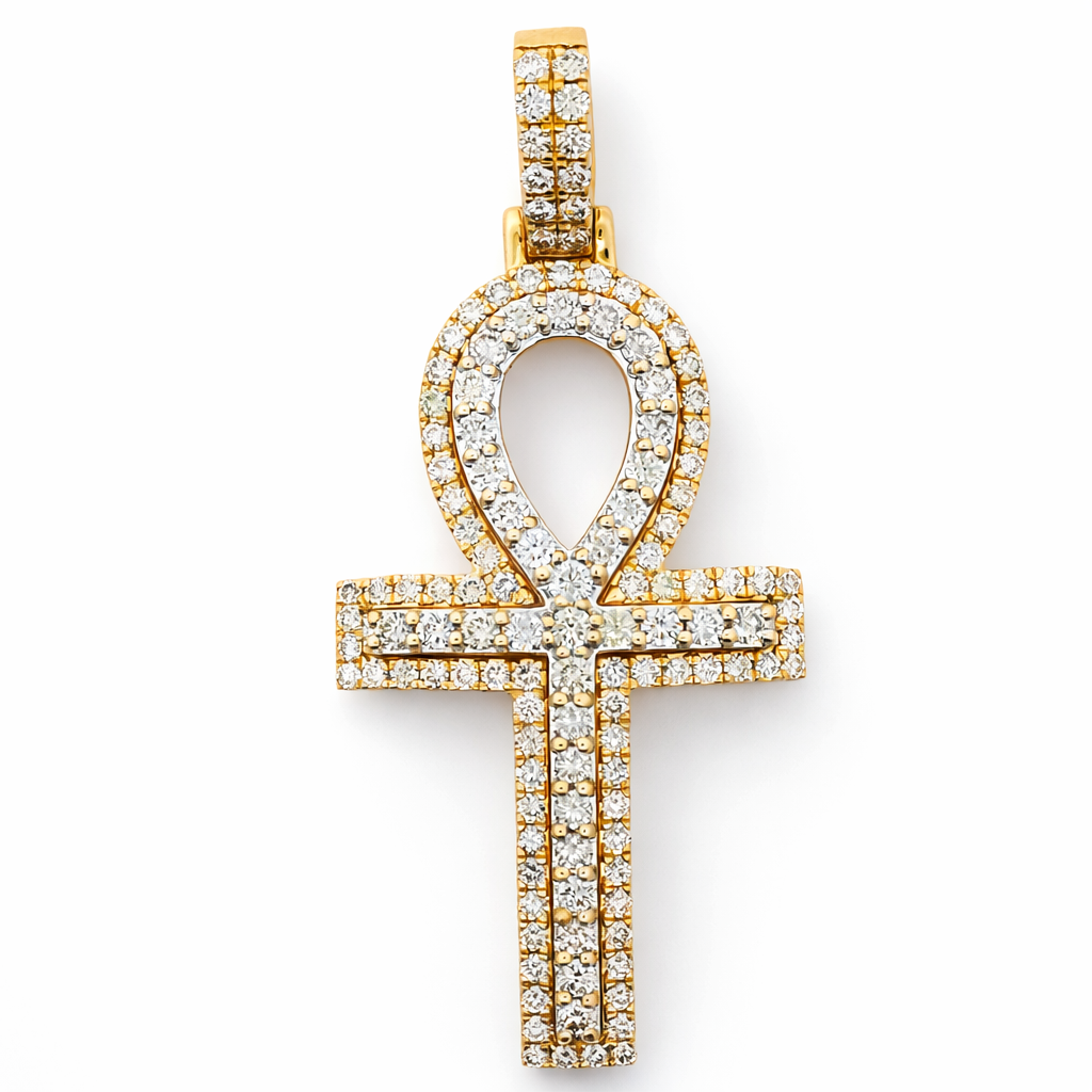14k Yellow Gold Diamond Cross Ahk Pendant - Fine Jewelry | Bust Down & Co