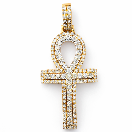 14k Yellow Gold Diamond Cross Ahk Pendant - Fine Jewelry | Bust Down & Co
