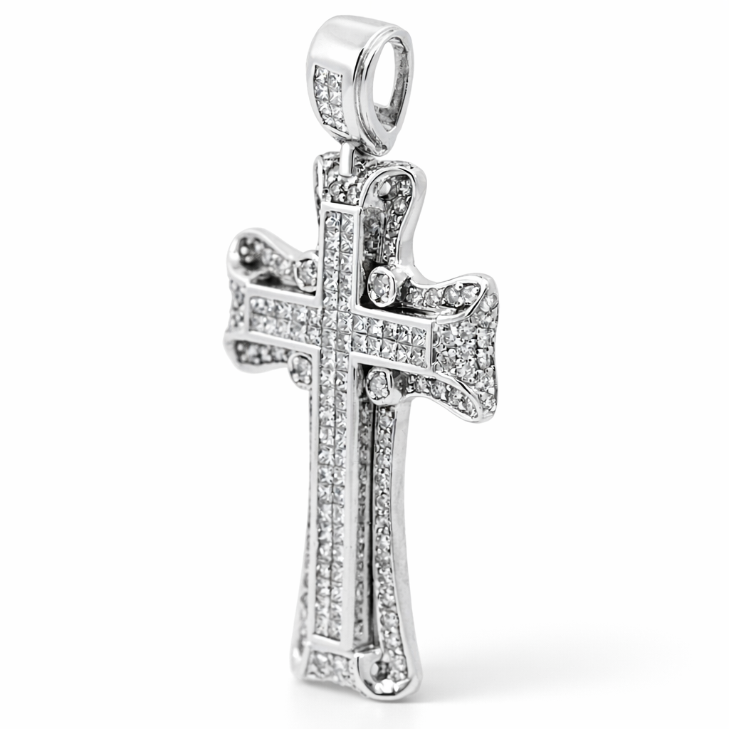 10k White Gold Fancy Diamond Cross Pendant - Fine Jewelry | Bust Down & Co