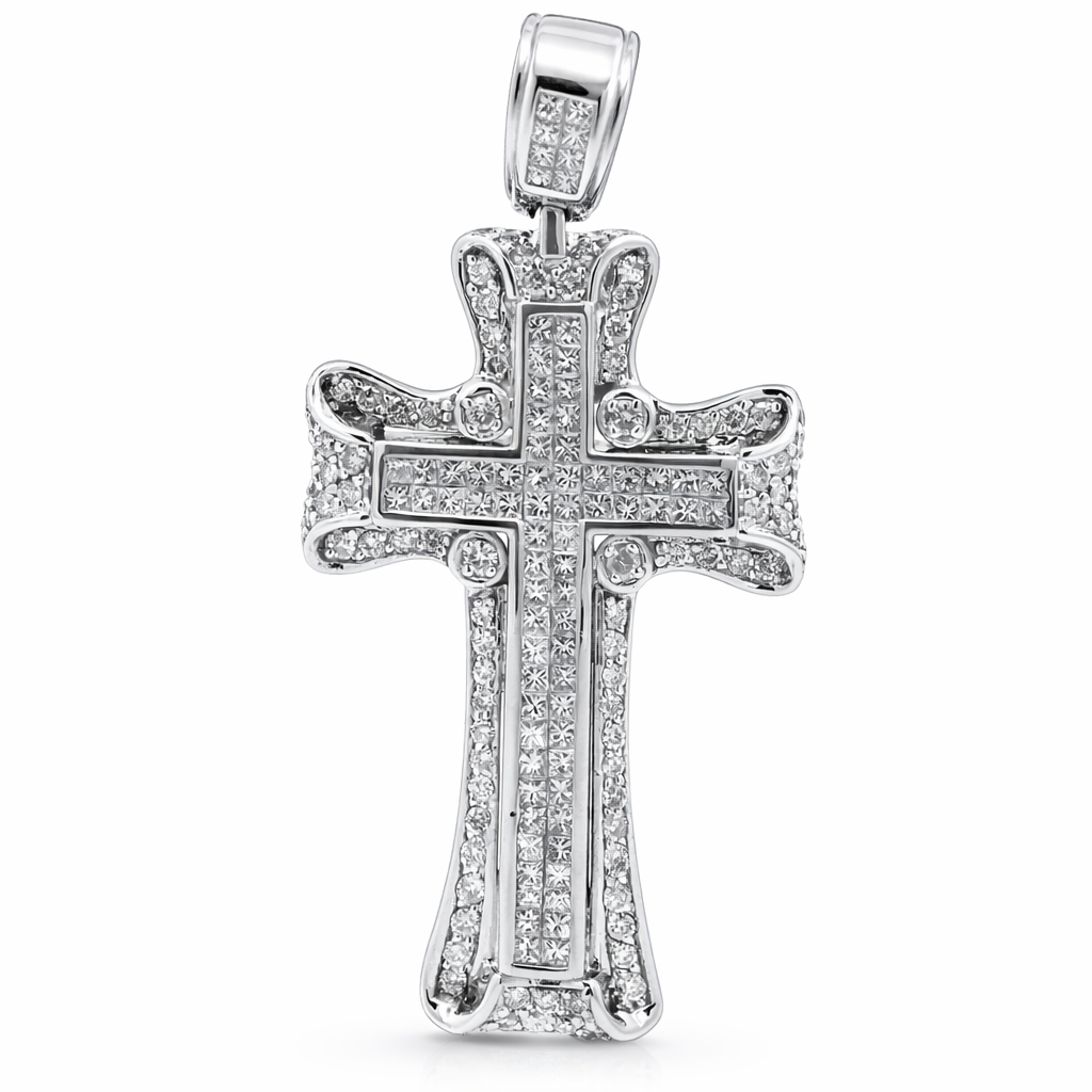 10k White Gold Fancy Diamond Cross Pendant - Fine Jewelry | Bust Down & Co