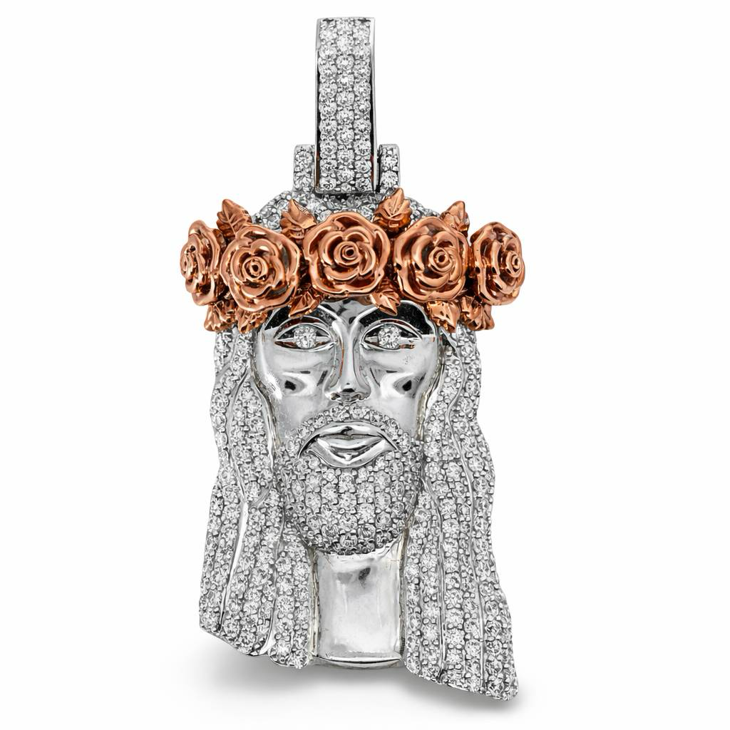 WG RG 10K 2.55CT 18.3g Two Tone Diamond Jesus Head Charm Pendant