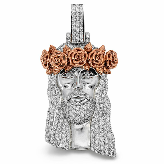 WG RG 10K 2.55CT 18.3g Two Tone Diamond Jesus Head Charm Pendant