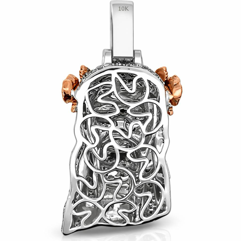 WG RG 10K 2.55CT 18.3g Two Tone Diamond Jesus Head Charm Pendant