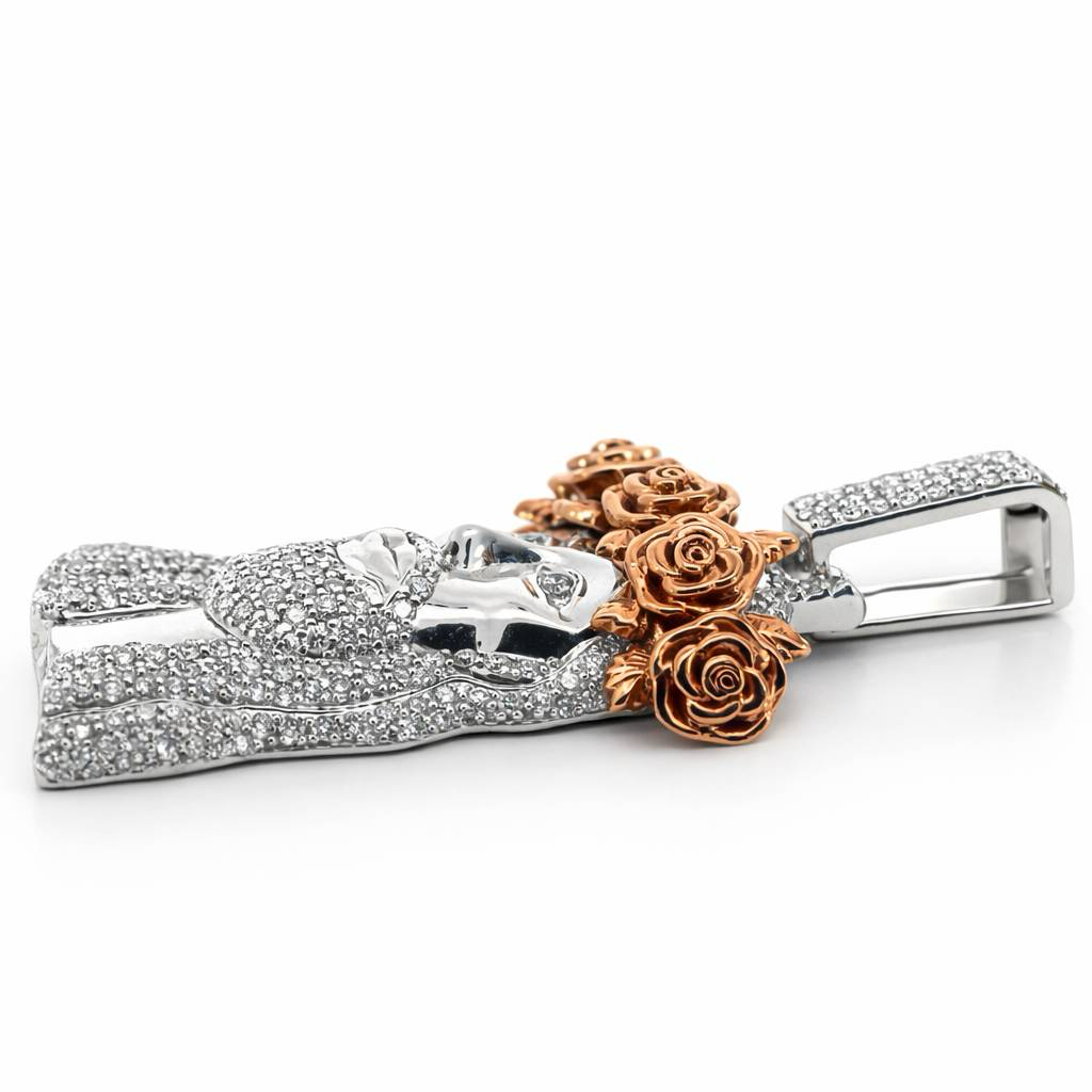 WG RG 10K 2.55CT 18.3g Two Tone Diamond Jesus Head Charm Pendant