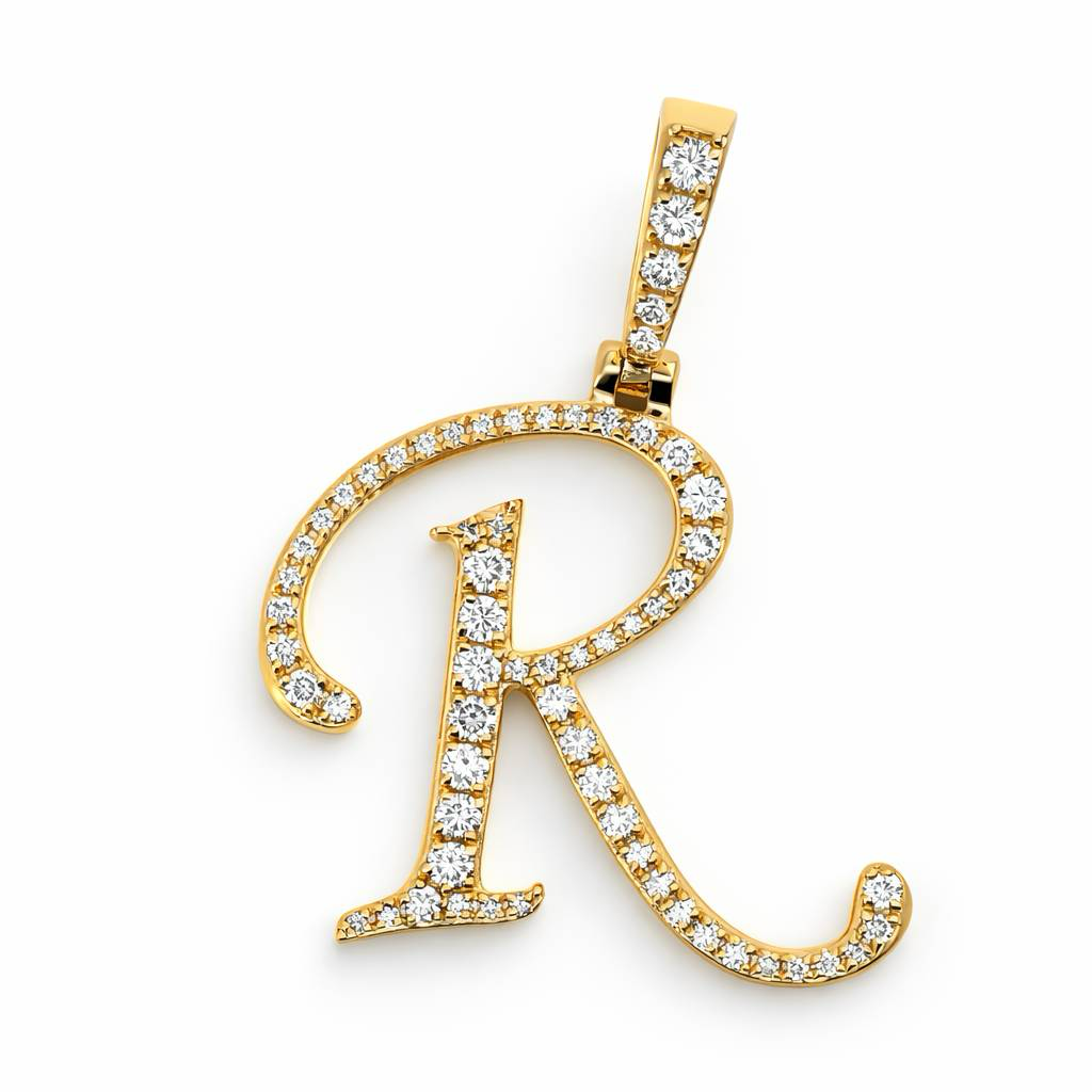 14K Yellow Gold 0.40 CTW Initial R Diamond Pendant